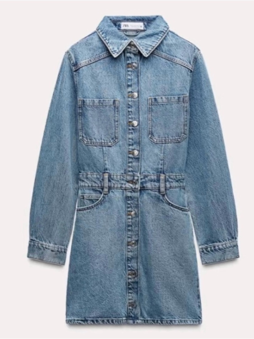 Zara Washed Blue Denim Mini Dress with Concho Belt - Picture 3 of 3